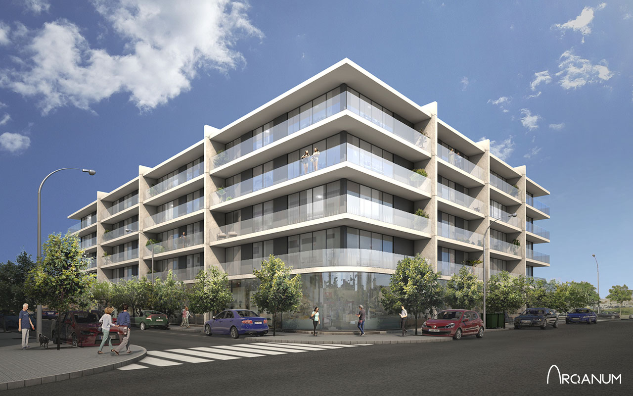 Cinco Edificios de Viviendas en Palma, render salón